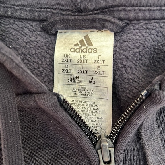 Adidas Full Zip Hoodie Sweatshirt Track Jacket Navy Blue 3 Stripes #GK9053 2XLT - Picture 2 of 7